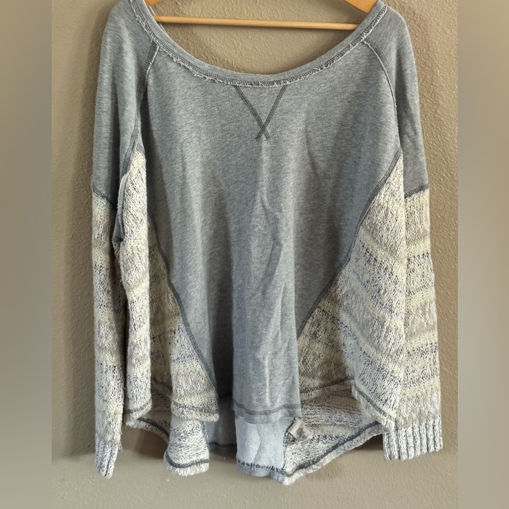 Free People Two-Tone Gray and Cream Lace Sweater